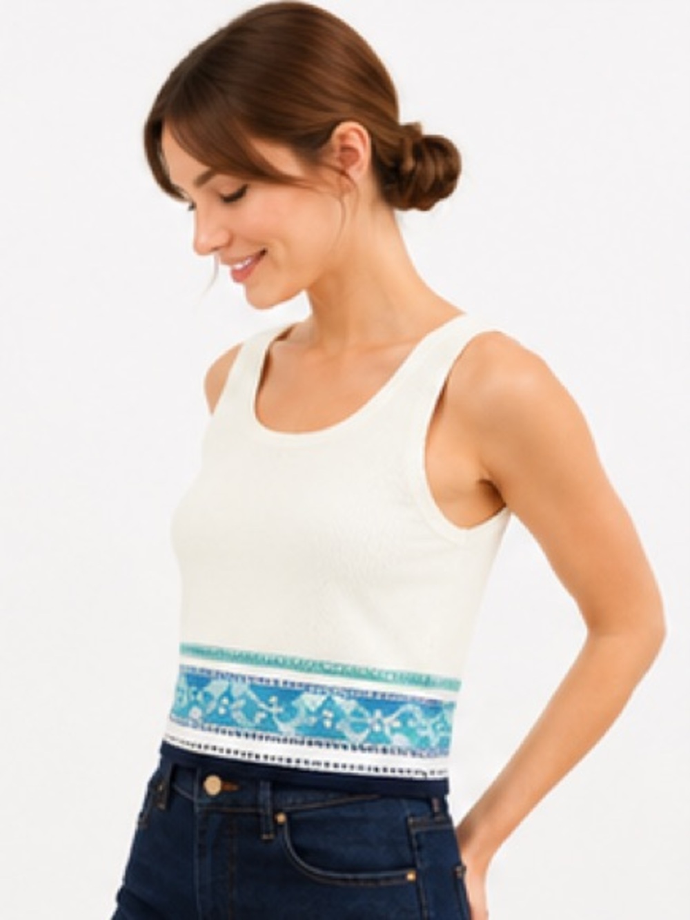 NWT Draper James Printed Knit Tank Sea Salt Multi Ivory Blue Size Small